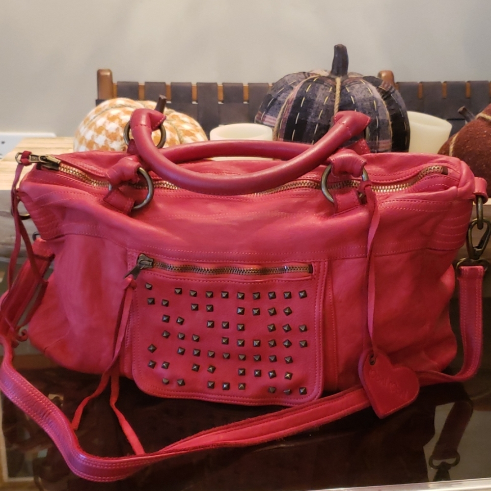 Moni Moni vibrant red leather handbag